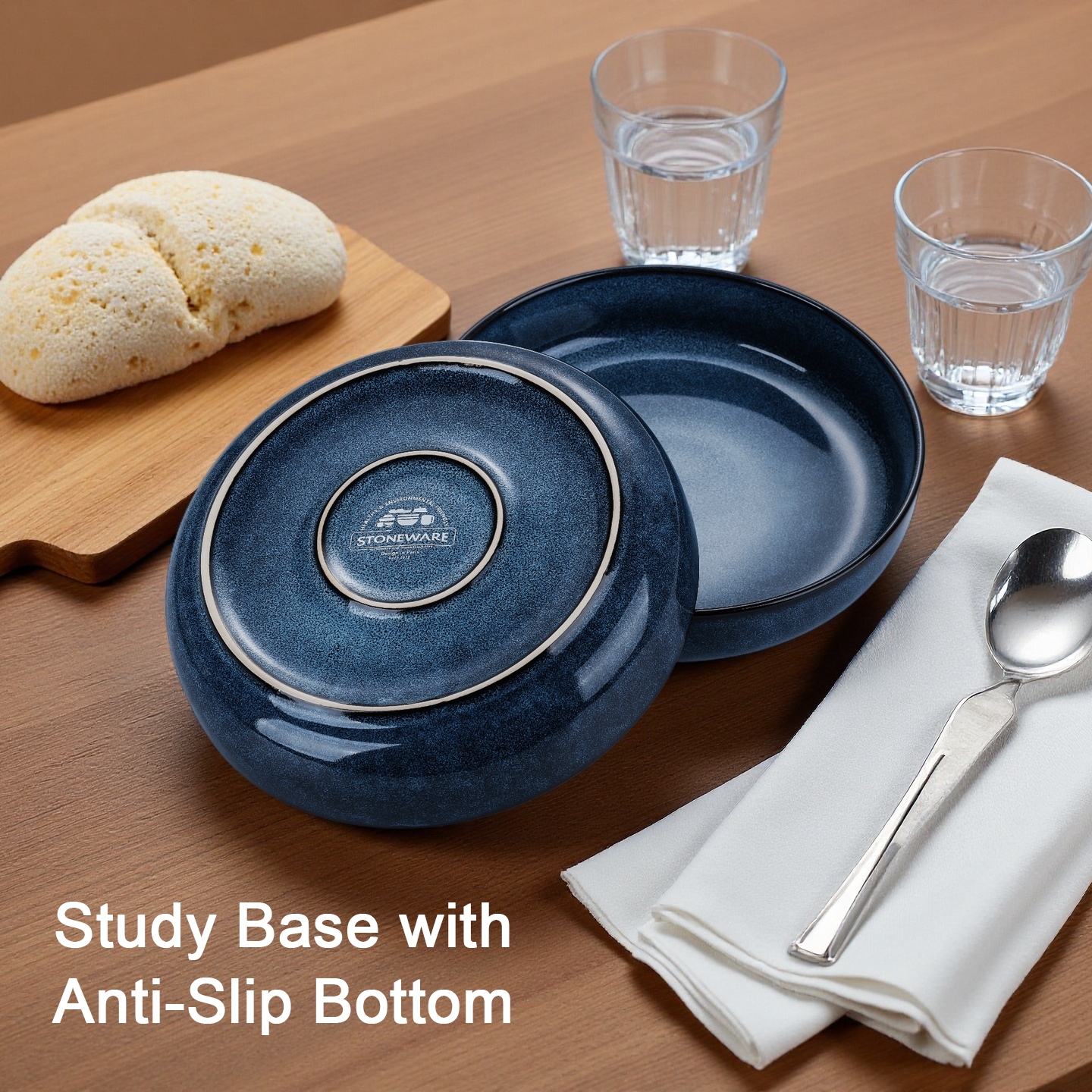Onader Pasta Bowls Set of 4, 35oz Large Pasta Bowls for Serving, Wide Bowl Plates for Kitchen, Double Reactive Glaze, Microwave and Dishwasher Safe - Deep Sea Blue
