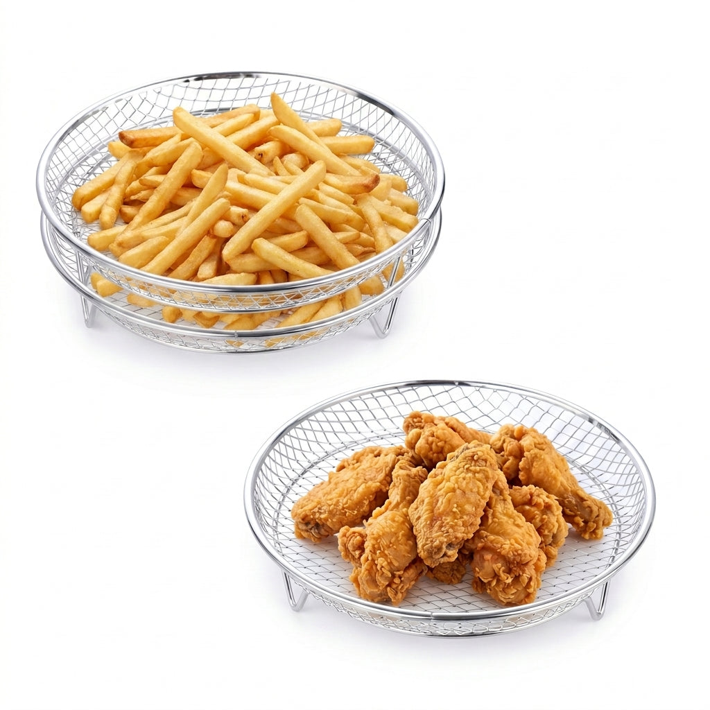 Vesteel Round Air Fryer Racks, 3 Tier Stackable Air Fryer Basket Accessories, 7.9” Dehydrator Rack for Air Fryer Steamer Oven, Roasting Rack Set Fits 6 -10 QT Air Fryer, Dishwasher Safe