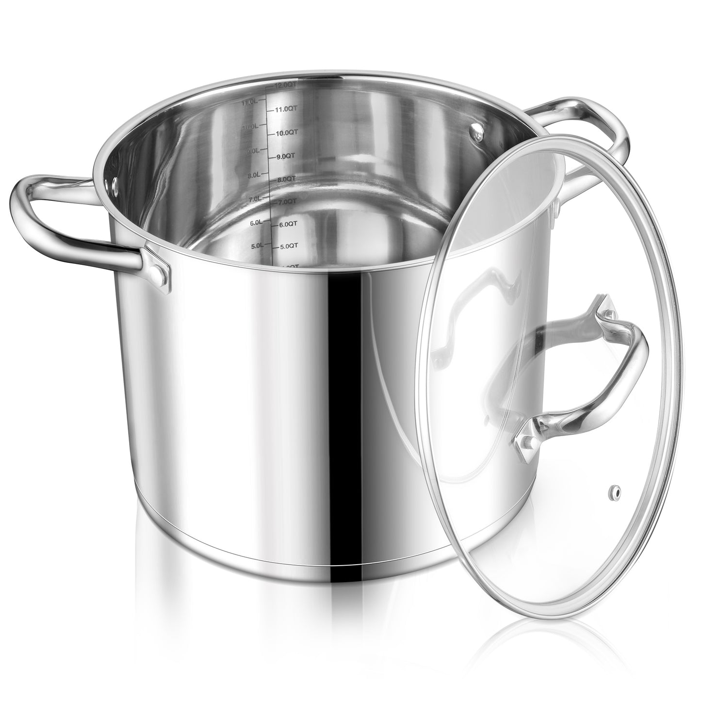 Vesteel 12 QT Stock Pot with Lid, Stainless Steel Large Cookware for Stewing Simmering, Tri-ply Bottom for Induction Gas Electric Stove, Heavy Duty & Food Grade