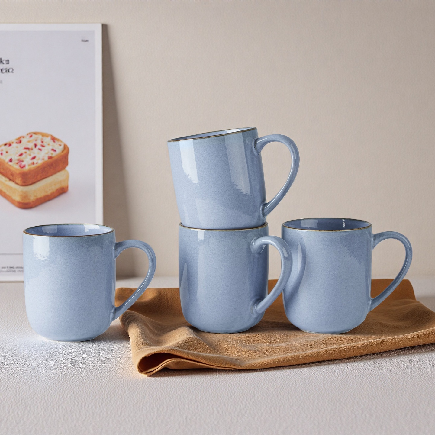 Onader 14OZ Coffee Mugs Set of 4, Stoneware Coffee Mugs Set with Handle, Ceramic Coffee Cups for Latte/Tea/Cappuccino, Dishwasher & Microwave Safe - Grey Blue
