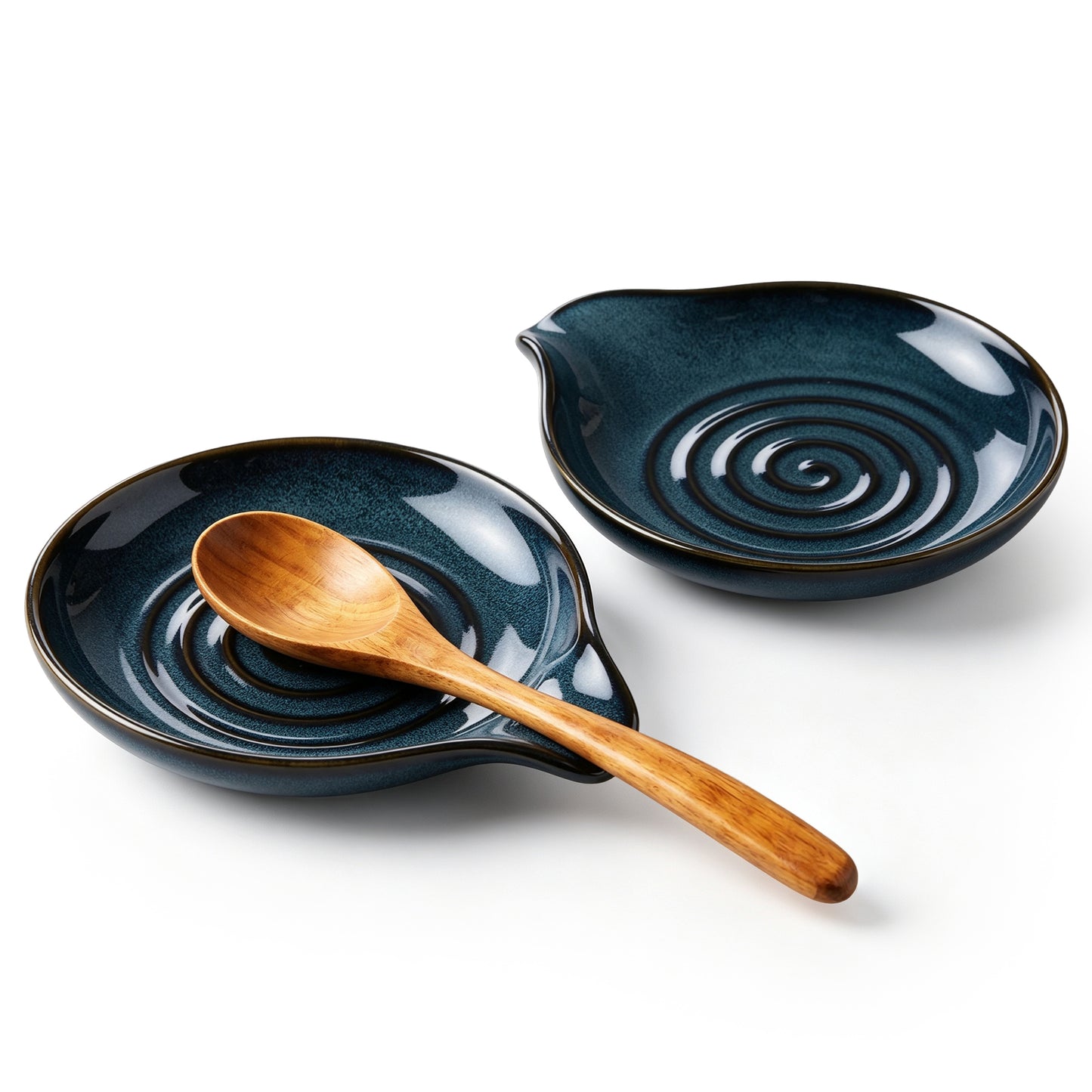 Onader 2-Piece Spoon Rest, 5" Ceramic Spoon Holder for Kitchen Utensils Soup Ladle Slotted Turner Spatula, Cooking Utensil Rest for Kitchen Countertop, Starry Blue