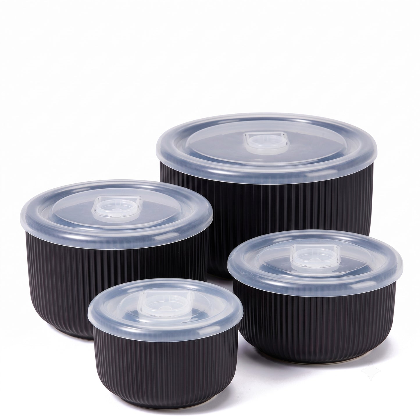 Onader 8-Piece Ceramic Bowls with Lid, Mixing Bowls Set of 4 for Kitchen Meal Prep Food Storage Leftover, Stoneware Serving Bowl for Cooking Baking, Matte Black