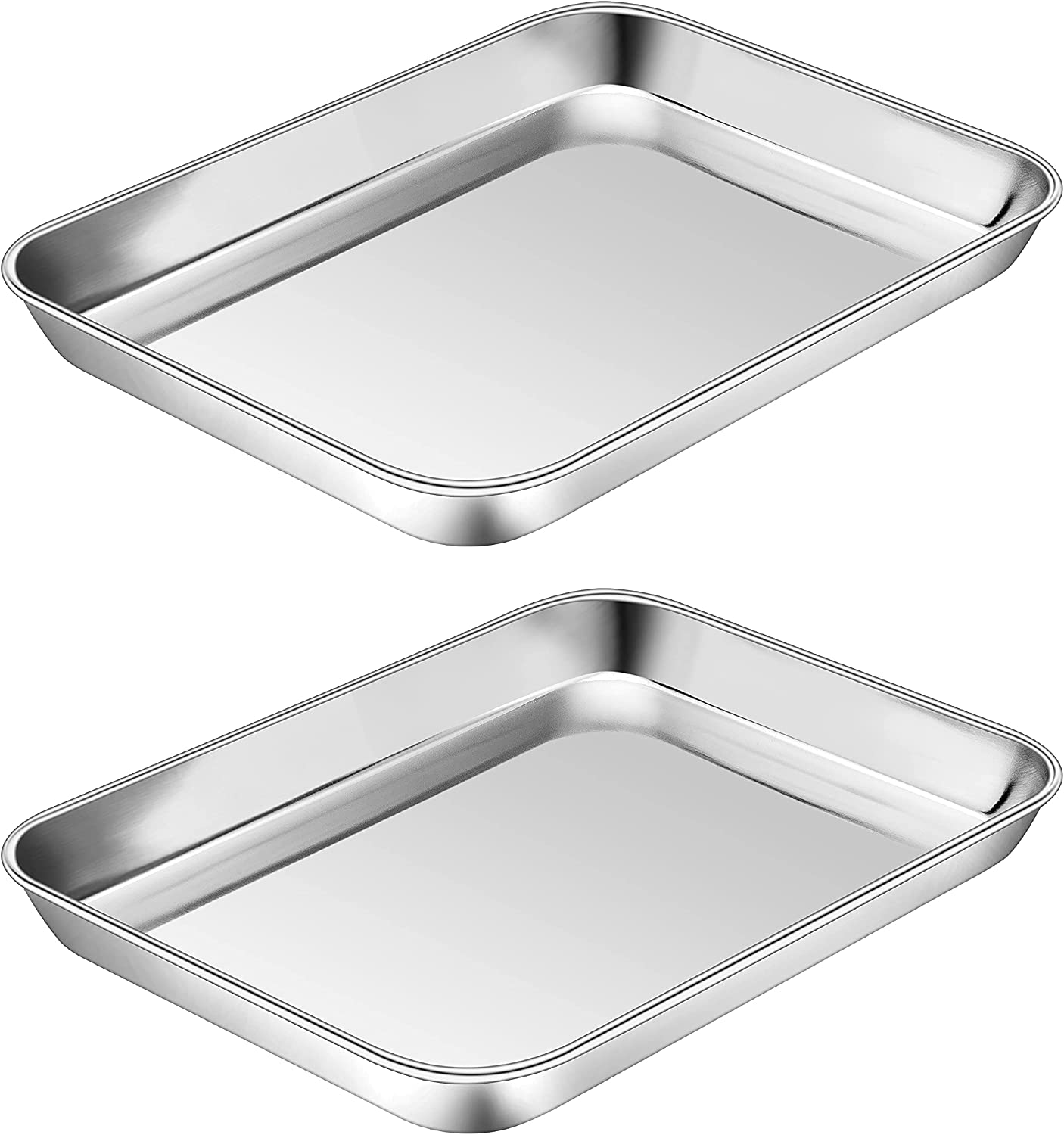 Vesteel Baking Cookie Sheet Set of 2, Stainless Steel Rectangle Baking Pan Oven Tray - 10 x 7.8 x 1 inches