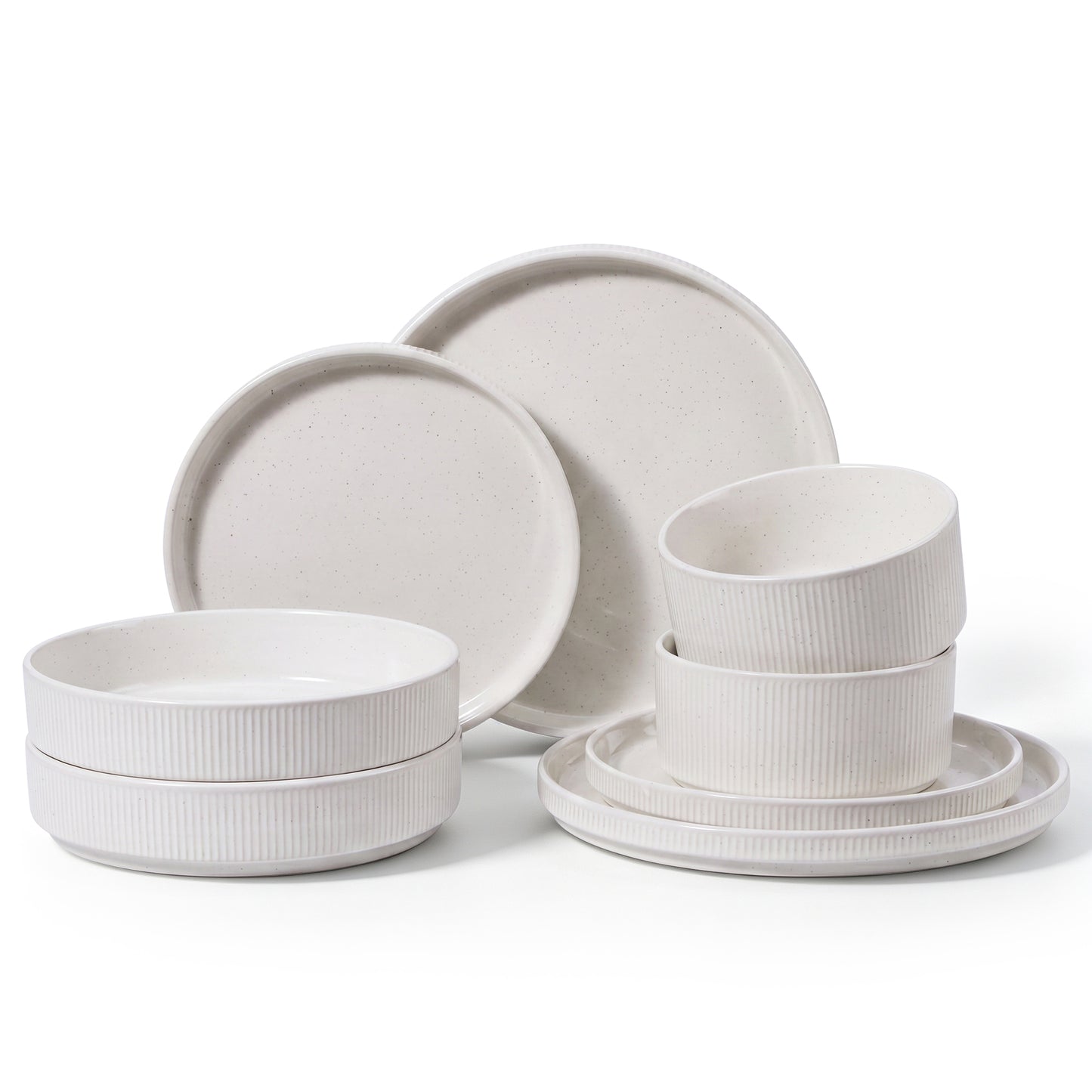Onader 8-Piece Stoneware Dinnerware Set, Speckled Plates and Bowls Sets for Restaurant Kitchen Microwave & Dishwasher Safe, Speckle White