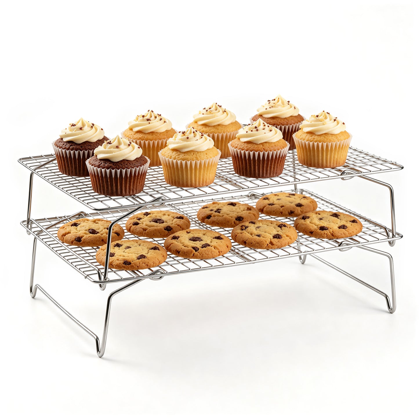 Vesteel 2-Tier Cooling Racks, Stainless Steel Stackable Grid Baking Racks, Collapsible Wire Racks for Cooking Grilling Roasting, Oven & Dishwasher Safe, 15’’ x 10’’