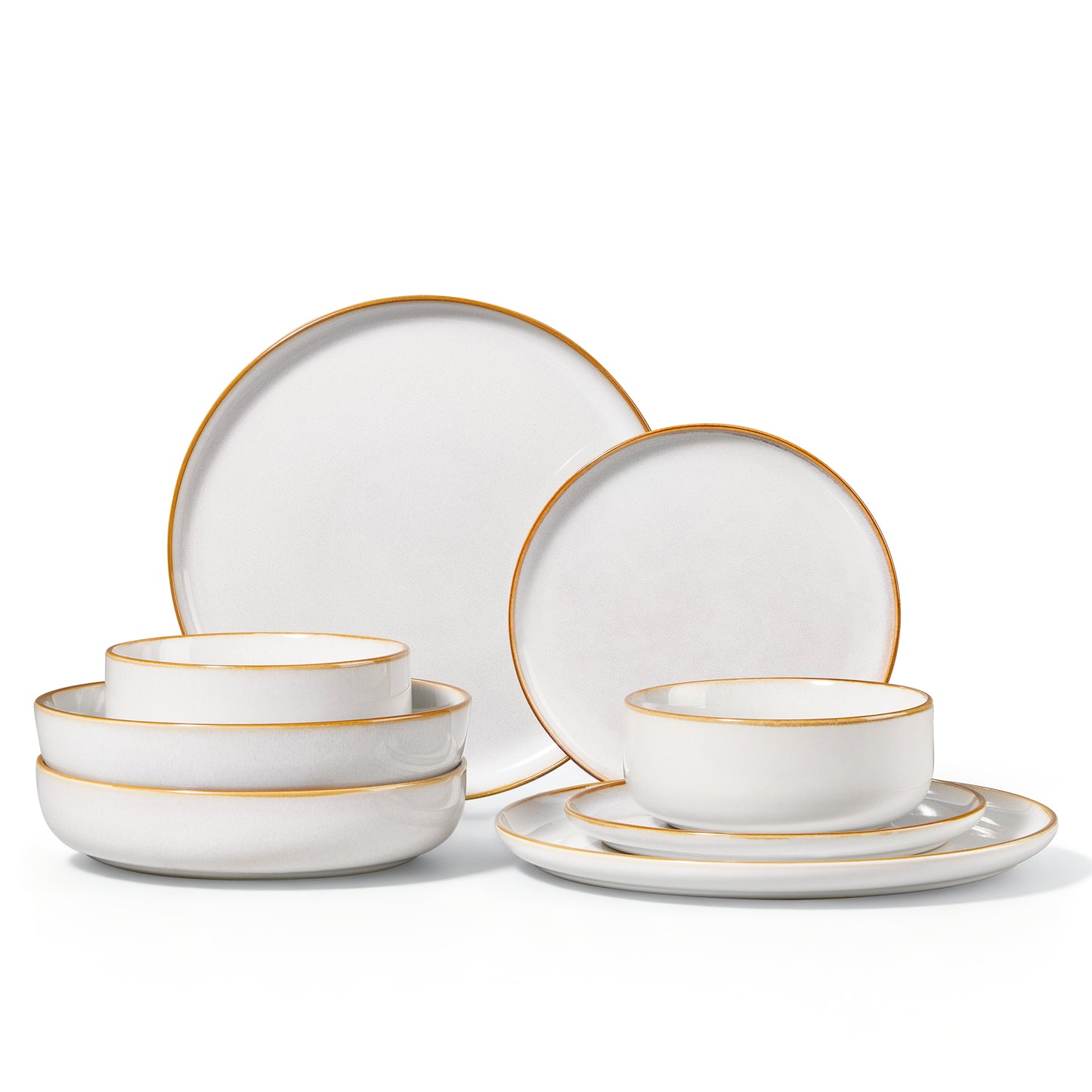 Onader 8-Piece Dinnerware Set, Ceramic Plate and Bowls Set for 2, Double Reactive Glaze Stoneware Dishware for Kitchen Restaurant, Microwave & Dishwasher Safe - Seashell White