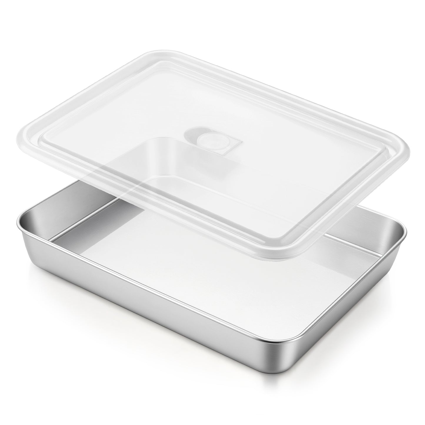 Vesteel Baking Pan With Lid, Stainless Steel Lasagna Pan with Cover, Rectangular Toaster Oven Pan for Cake Brownies Casseroles, 2 Inch Deep Side & Dishwasher Safe, 12.4’’ X 9.7’’