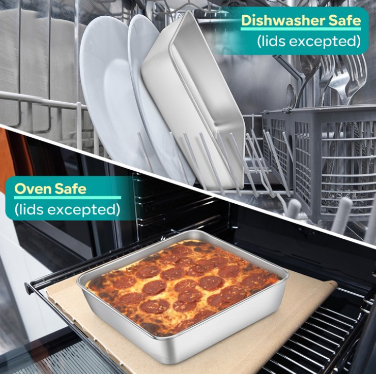 8 inch Square Cake Pan with Lid, Vesteel Non-Stick Stainless Steel Rectangle Brownies Baking Pan, Non-Toxic & Warp Resistant, Rust Free & Dishwasher Safe