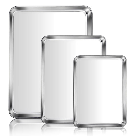 Vesteel Baking Sheet, Stainless Steel Baking Pan Tray Cookie Sheet Set of 3 (10.5" + 12" +16"), Non-Toxic & Dishwasher Safe