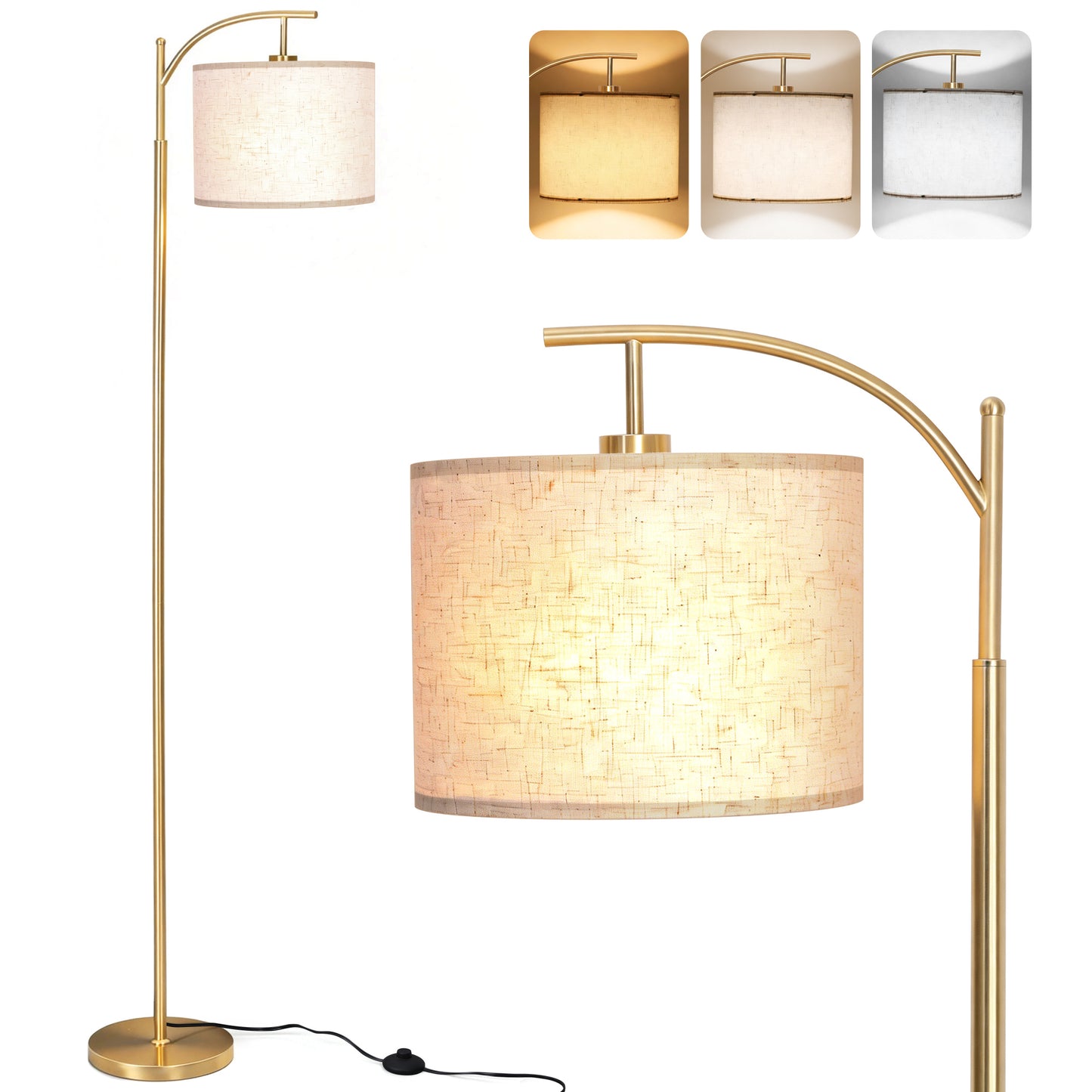 Vesteel Floor Lamp, Standing Lamp with 3 Color Temperatures & Linen Lampshade, Arch Farmhouse Lamp for Living Room Bedroom Office