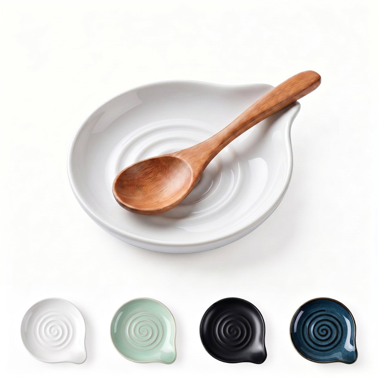 Vesteel Ceramic Spoon Rest, 5.1 inch Kitchen Teardrop Spoon Holder for Countertop, Utensil Rest for Spatula Ladle Tongs, Stove Top Spoon Tray, Heat-Resistant & Dishwasher Safe, Ivory White