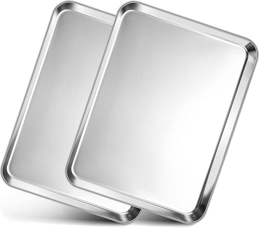 Vesteel Stainless Steel Baking Sheet, Toaster Oven Cookie Tray Pan Set of 2 - 12.5" x 9.75" x 1"
