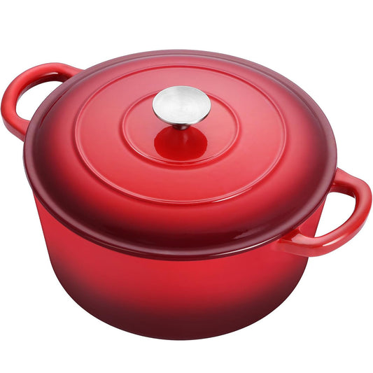 Vesteel Enameled Cast Iron Dutch Oven with Lid, 6 Quart Round Dutch Oven Pot Nonstick Cookware for Braising, Stews, Roasting, Bread Baking, Cooking, Heavy Duty, Induction & Oven Safe - Red