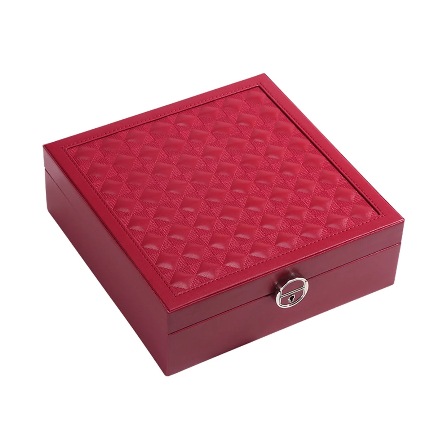 Vesteel Jewelry Box, 2-Layer Jewelry Storage Organizer with Built-in Mirror, Lockable Jewelry Case for Women Girl - Red