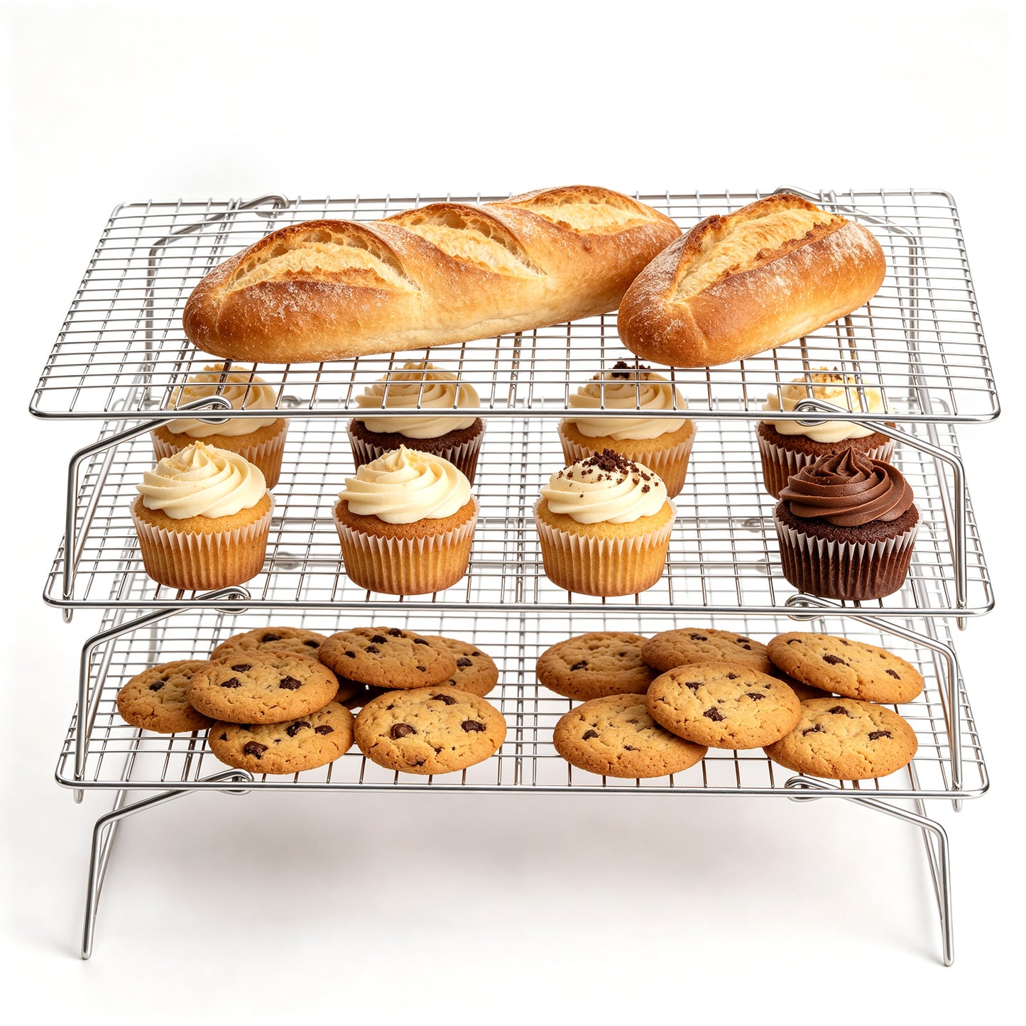 Vesteel 3-Tier Cooling Racks, Stainless Steel Stackable Grid Baking Racks, Collapsible Wire Racks for Cooking Grilling Roasting, Oven & Dishwasher Safe, 15’’ x 10’’