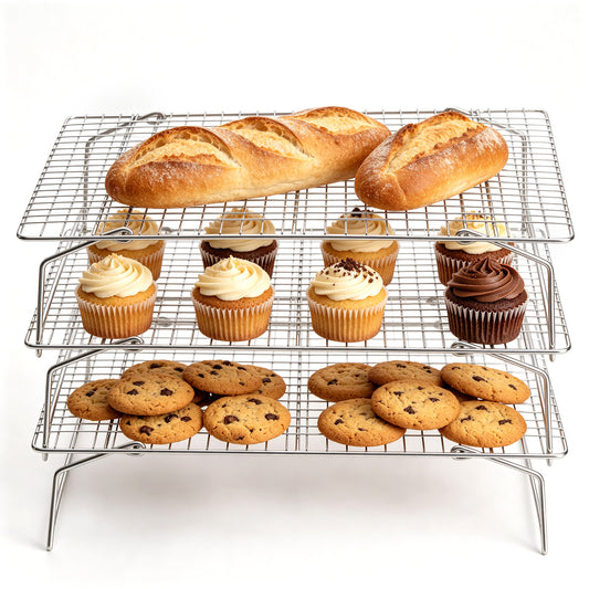 Vesteel 3-Tier Cooling Racks, Stainless Steel Stackable Grid Baking Racks, Collapsible Wire Racks for Cooking Grilling Roasting, Oven & Dishwasher Safe, 15’’ x 10’’