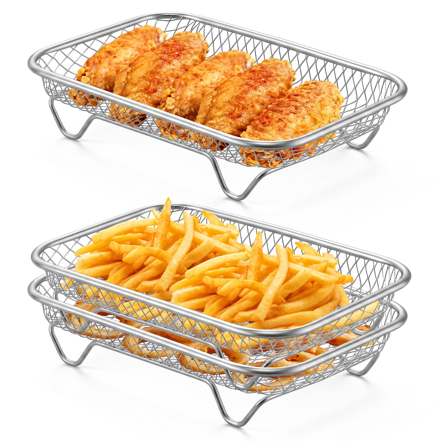 Vesteel Rectangular Air Fryer Racks, 3 Tier Stackable Air Fryer Basket Accessories, 7.7” x 5.3” Dehydrator Rack for Air Fryer Steamer Oven, Fits 4.5 -10 QT Air Fryer, Dishwasher Safe