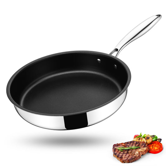 Vesteel 10” Nonstick Frying Pan, Tri-ply Stainless Steel for Kitchen Cooking Steaks Eggs, Skillet Suitable for Various Stovetops, Gas Electric Oven or Induction Safe, Dishwasher Safe