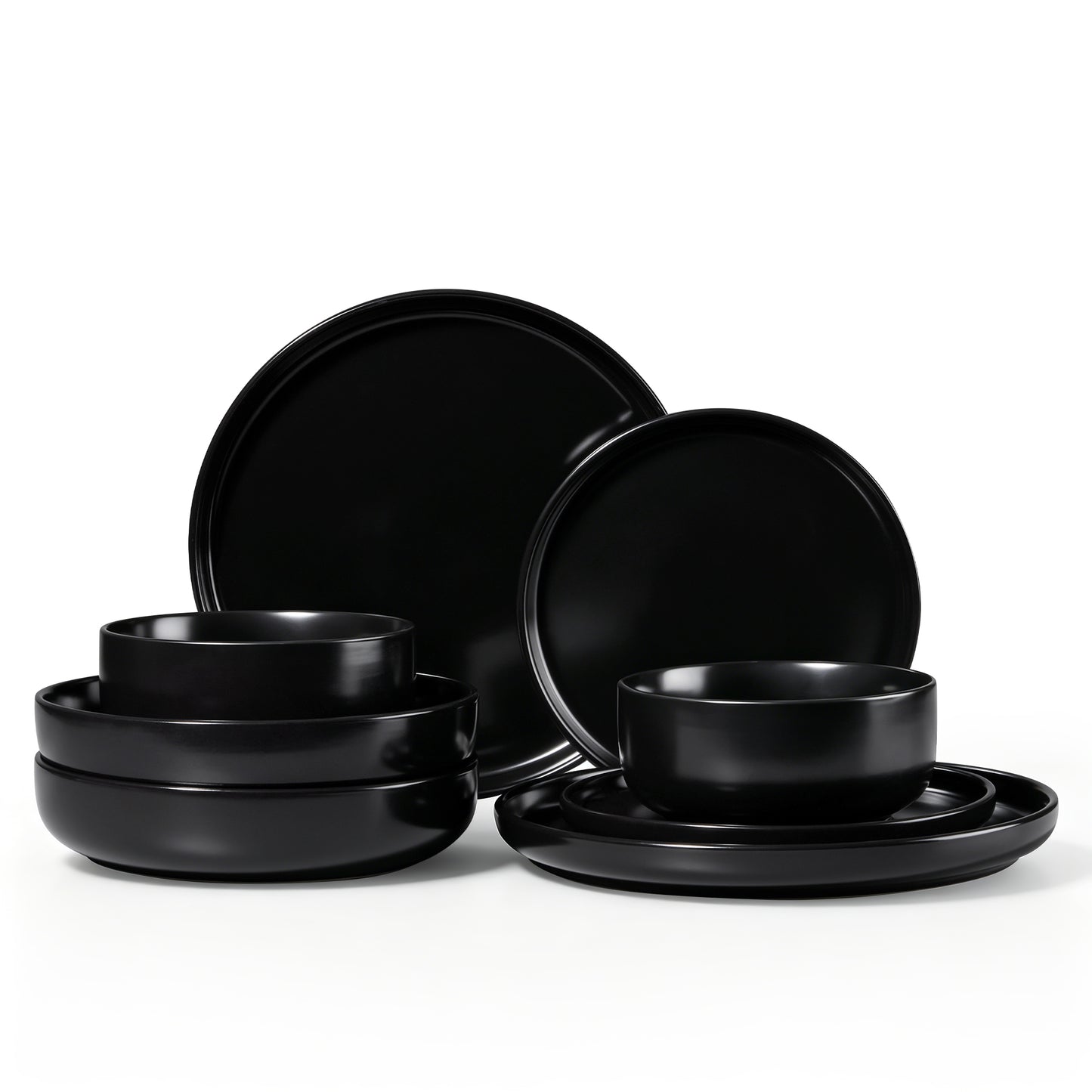 Onader 8-Piece Dinnerware Set, Ceramic Plate and Bowls Set for 2, Scratch Resistant Tableware Dishes Set for Kitchen Restaurant, Microwave & Dishwasher Safe - Matte Black