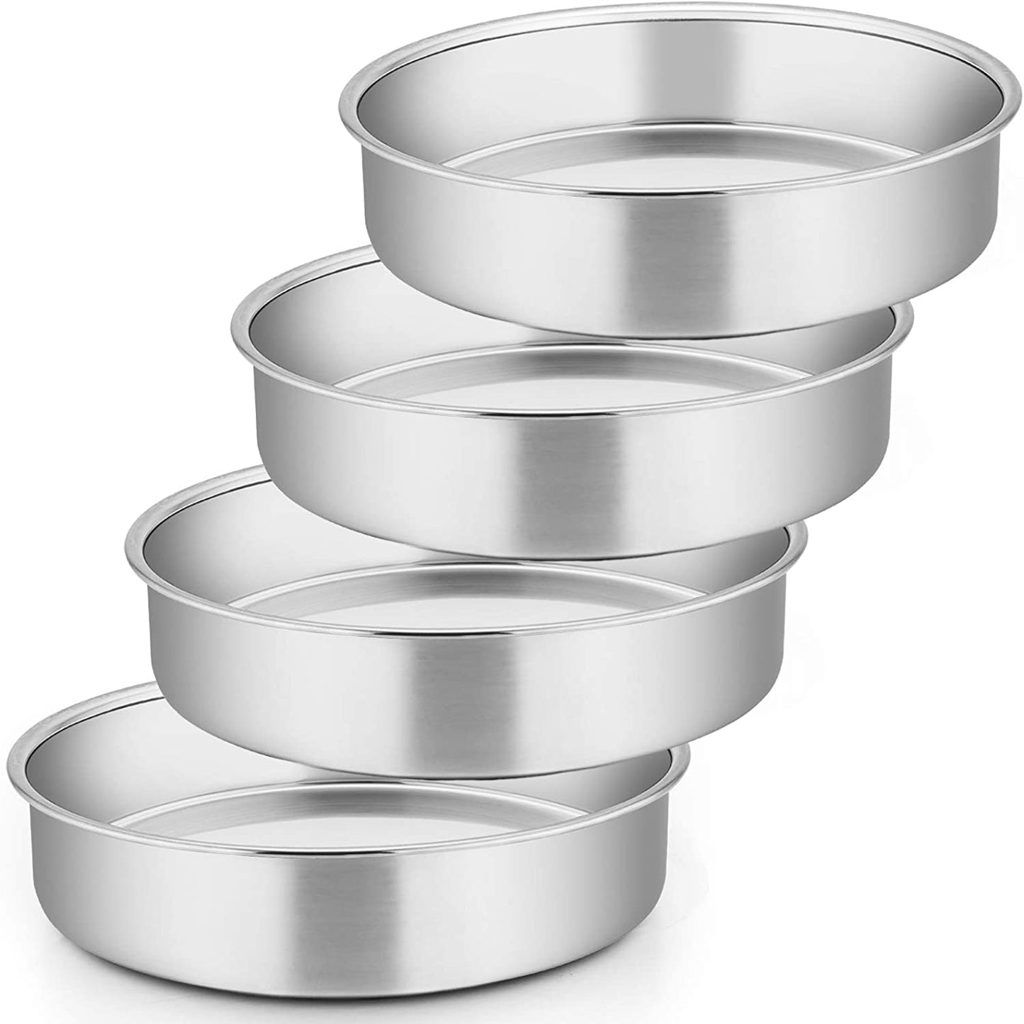 Vesteel 8 inch Cake Pan Set of 4, Stainless Steel Round Layer Cake Baking Pans, Non-Toxic & Healthy, Mirror Finish & Dishwasher Safe