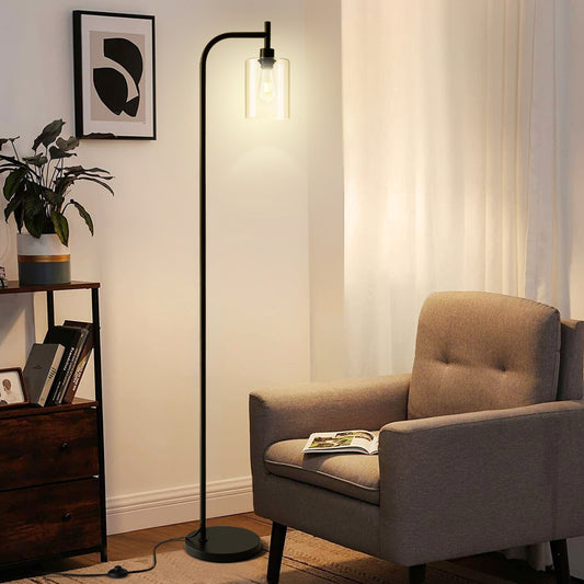 Vesteel Floor Lamp for Living Room, Standing Lamp with 6W LED Bulbs & Glass Lampshade, Industrial Metal Tall Lamp for Bedroom Office Dorm, Foot Pedal Switch & Heavy Base