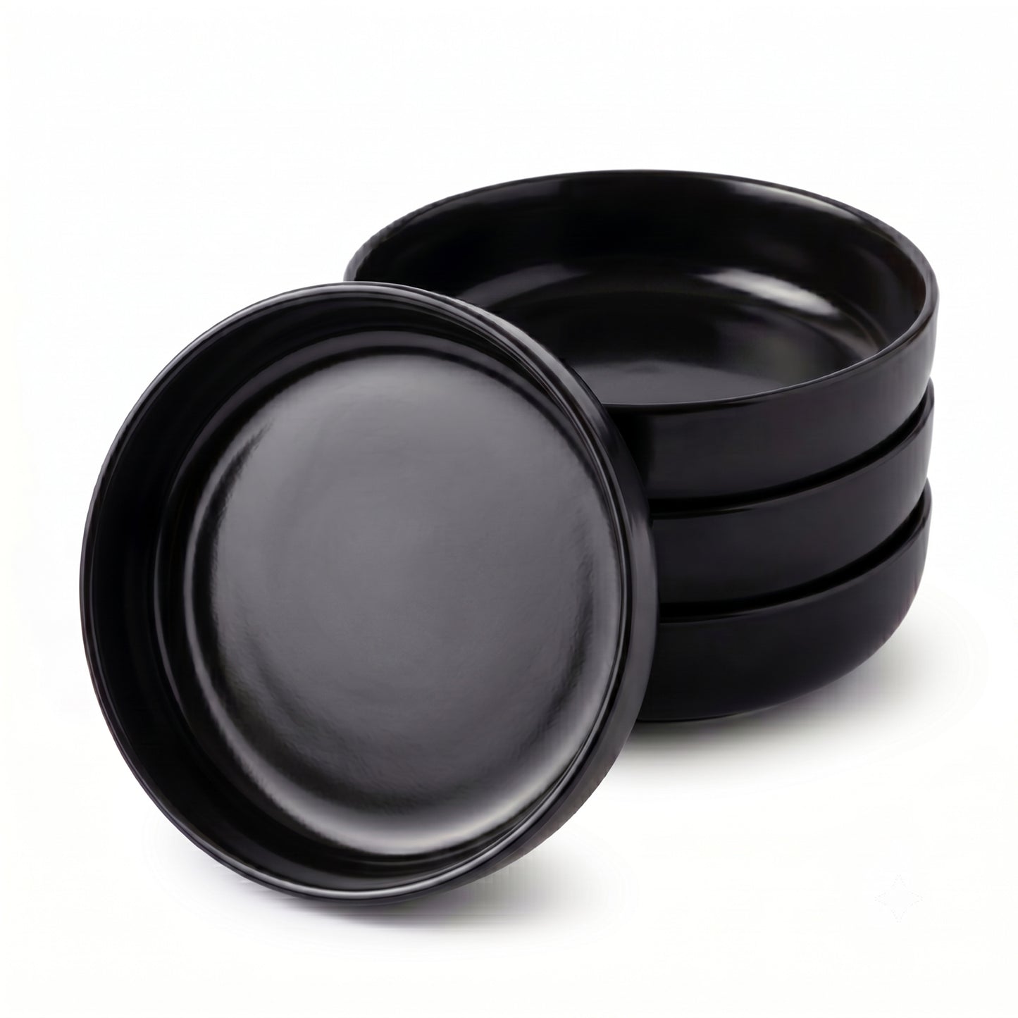 Onader Pasta Bowls Set of 4, 35oz Stoneware Large Pasta Bowls, Wide & Shallow Pasta Plates for Salad Soup Dessert, Microwave and Dishwasher Safe - Matte Black