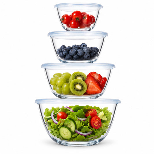 Vesteel 4Pcs Glass Mixing Bowls with Lids Set (0.5/0.8QT/1.7/2.9QT), Nesting Kitchen Salad Bowls with Airtight Vent Lid for Cooking Baking Prepping, Dishwasher, Microwave & Freezer Safe