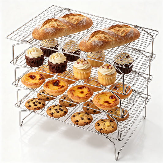 Vesteel 4-Tier Cooling Racks, Stainless Steel Stackable Grid Baking Racks, Collapsible Wire Racks for Cooking Grilling Roasting, Oven & Dishwasher Safe, 15’’ x 10’’