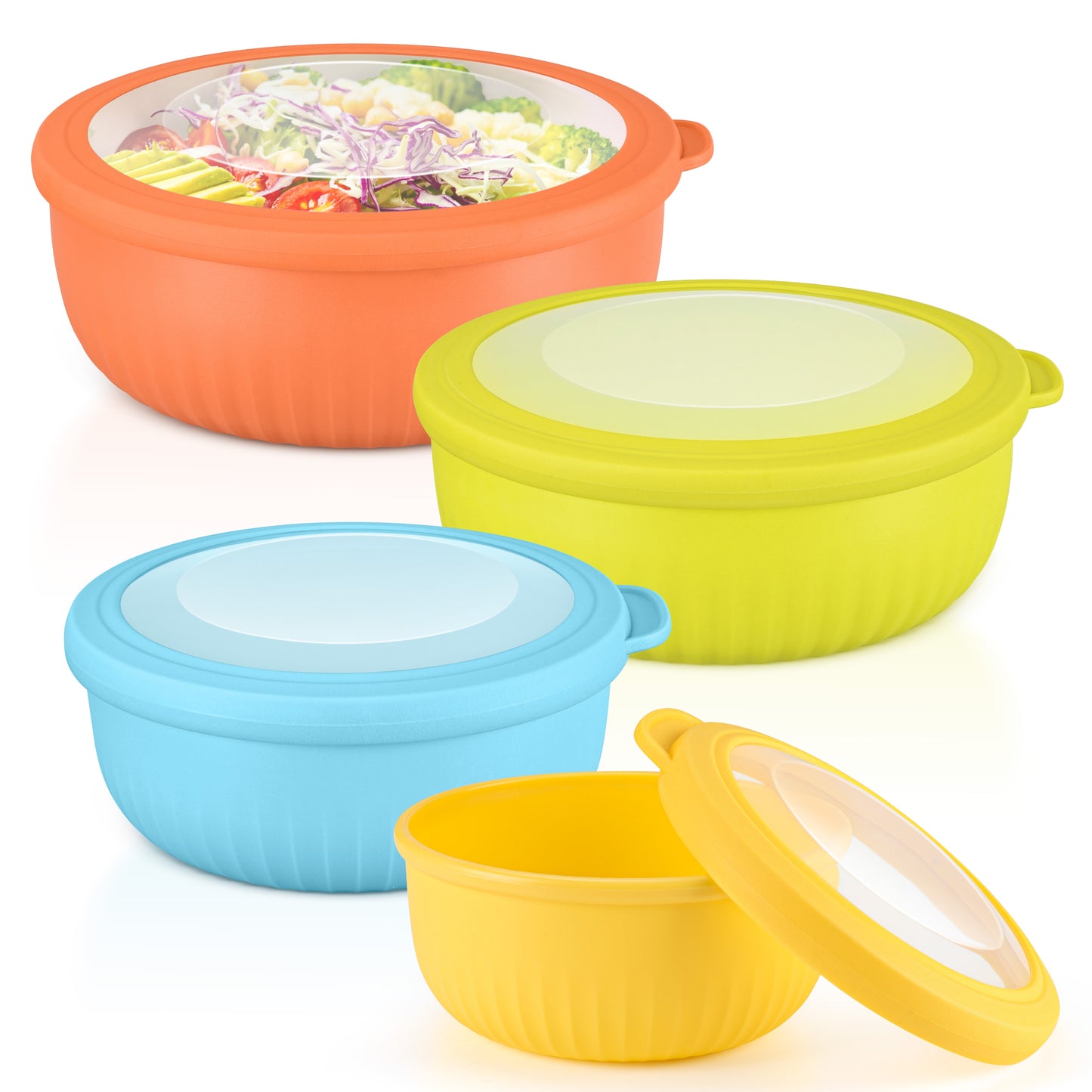 Vesteel 8Pcs Mixing Bowl Set with Lids, Nesting Plastic Bowls for for Mixing Serving Preparing Storage, Kitchen Prep Bowls, Dishwasher Safe, Multi-Color