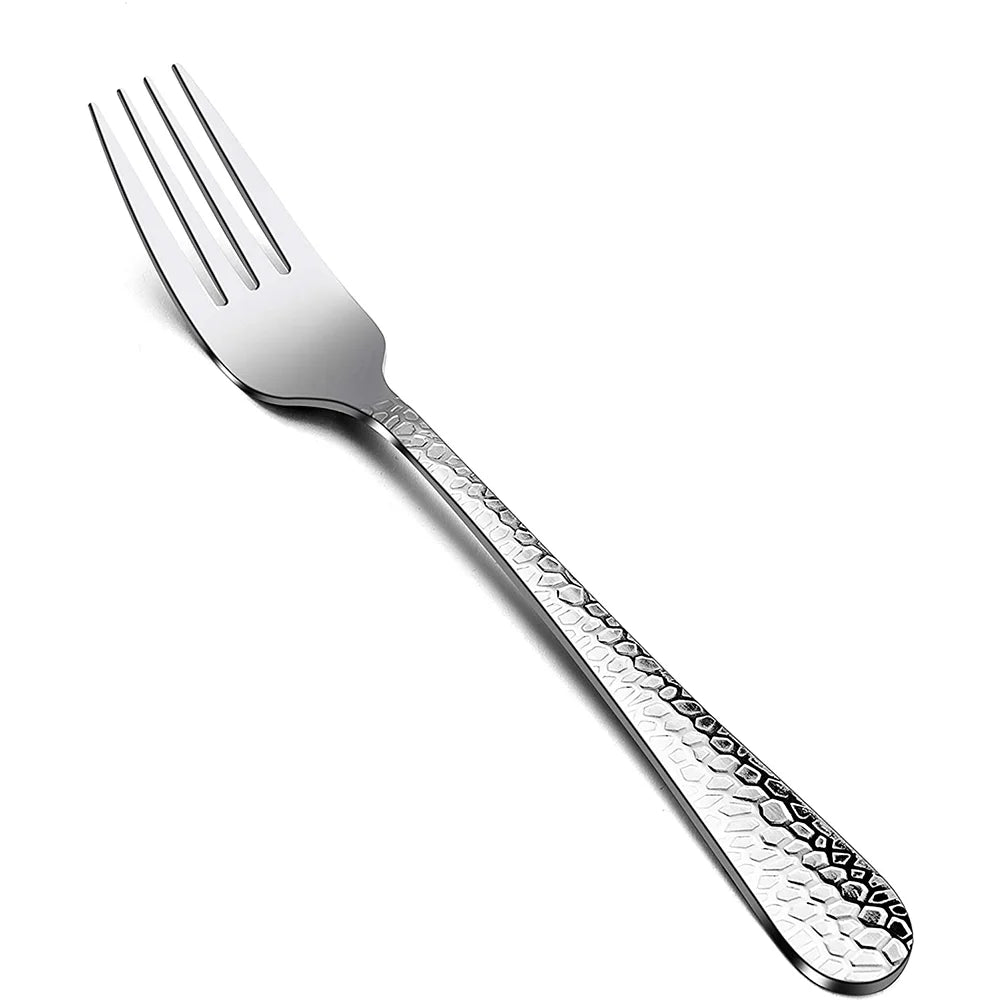 VeSteel 12-Piece Stainless Steel Hammered Dinner Forks Set - 7.9 inches