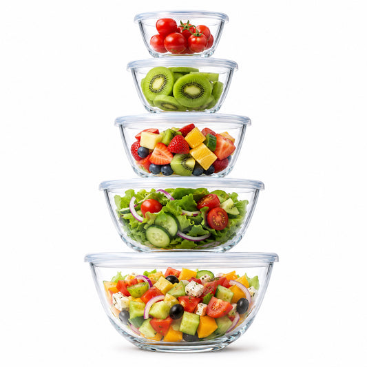 Vesteel 5Pcs Glass Mixing Bowls with Lids Set (4.8/2.9/1.7/0.8/0.5QT), Nesting  Large Salad Bowls with Airtight Vent Lid for Kitchen Cooking Baking Prepping, Dishwasher, Microwave & Freezer Safe