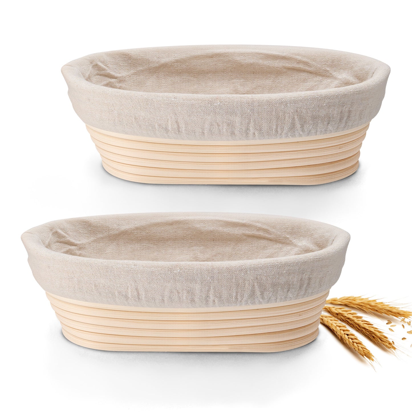Vesteel Bread Proofing Basket Set of 2, 10” Oval Banneton Bread Baking Baskets with Liner, Baking Supplies Tools Included for Fermenting Baking Dough