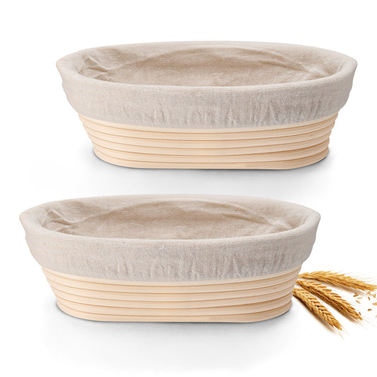 Vesteel Bread Proofing Basket Set of 2, 10” Oval Banneton Bread Baking Baskets with Liner, Baking Supplies Tools Included for Fermenting Baking Dough