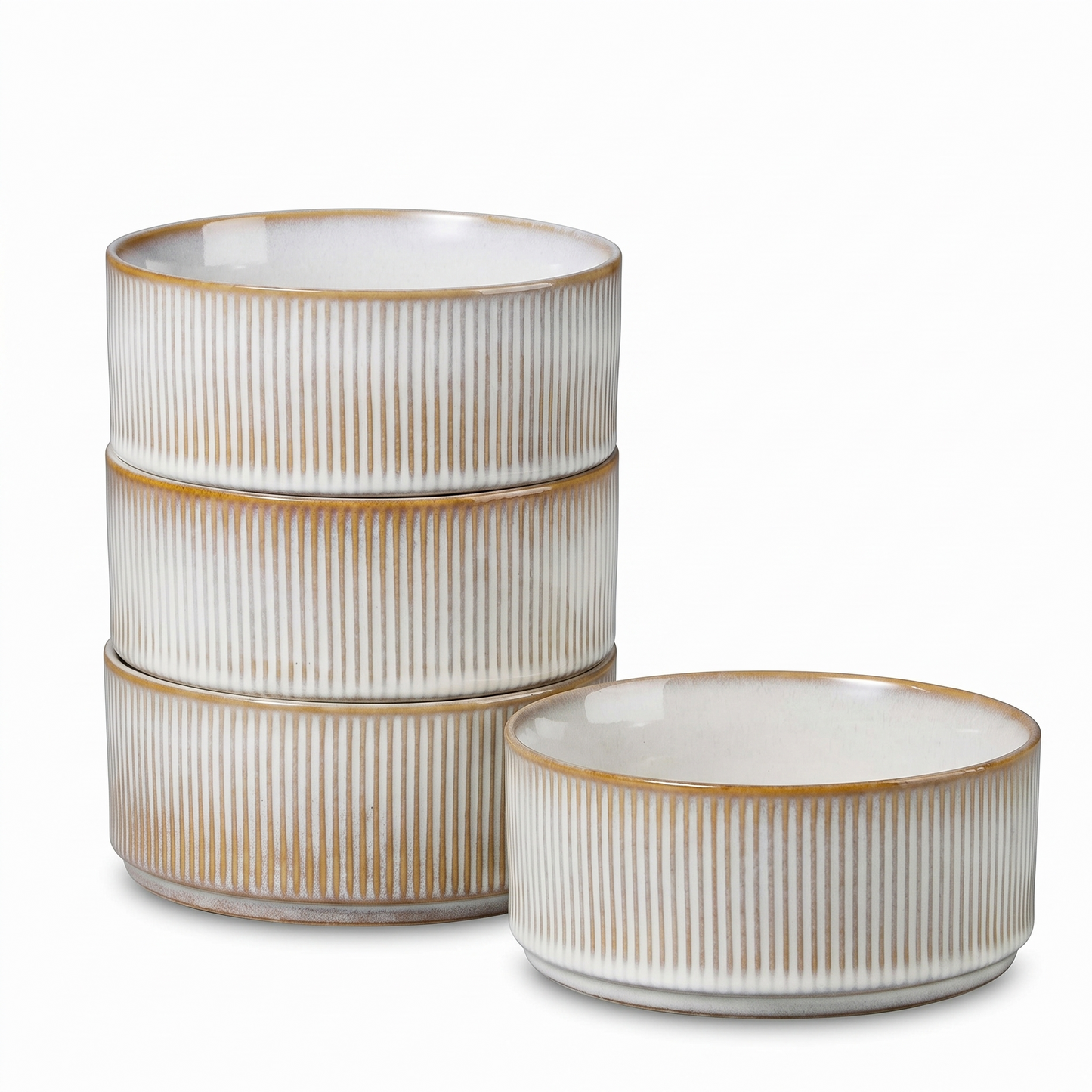 Vesteel Cereal Bowl for 4, 26oz Stoneware Soup Bowls with Textured Stripes, 4-Piece Ceramic Kitchen Bowls for Salad Fruit Pasta Soup, Dishwasher Safe & Microwave Safe, Seashell White