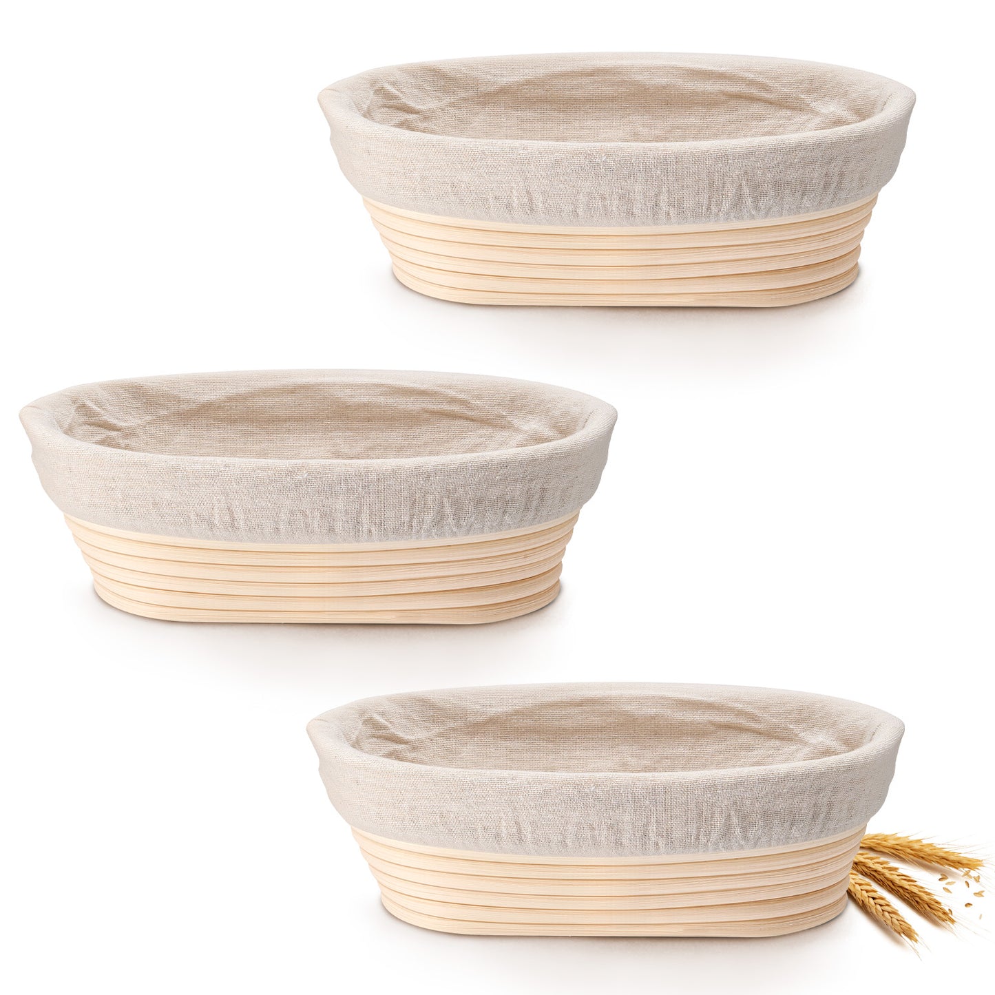 Vesteel Bread Proofing Basket Set of 3, 10” Oval Banneton Bread Baking Baskets with Liner, Baking Supplies Tools Included for Fermenting Baking Dough