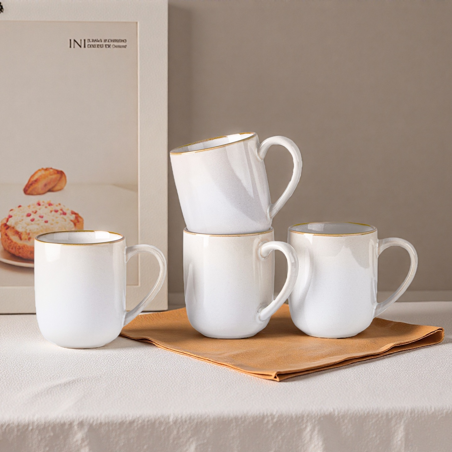 Onader 14OZ Coffee Mugs Set of 4, Stoneware Coffee Mugs Set with Handle, Ceramic Coffee Cups for Latte/Tea/Cappuccino, Dishwasher & Microwave Safe