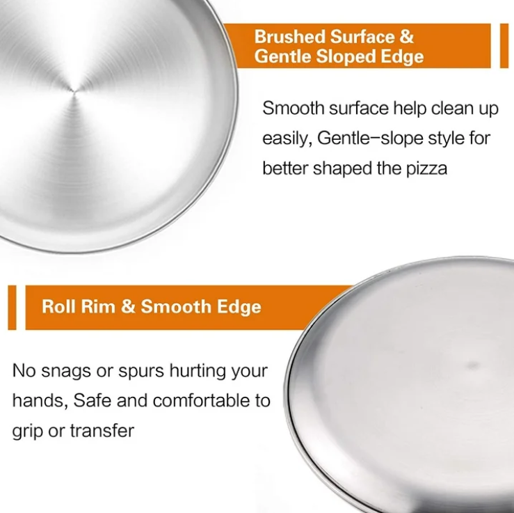 Vesteel 13.4 inch Stainless Steel Pizza Pan Set Large Pizza Oven Pans Tray for Baking Serving - 2 Piece