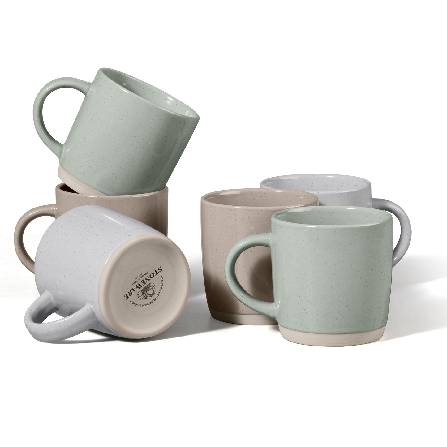 Vesteel Coffee Mugs Set of 6, 12oz Ceramic Coffee Cups Set with Makeup Clay for Coffee Tea Milk, Mug Gifts for Thanksgiving Day Anniversary, Multi-color