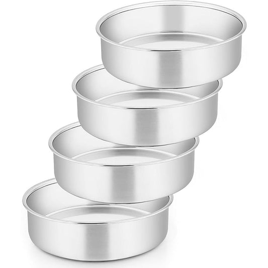 6 inch Cake Pan Set of 4, VeSteel Stainless Steel Round Cake Baking Pans, Mirror Finish & Dishwasher Safe