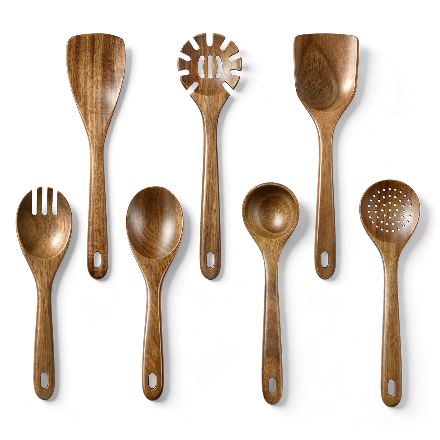 Vesteel 7-Piece Kitchen Utensil Set, Wooden Spoons for Cooking, Natural Acacia Wood Cooking Spoons and Spatulas, Heat-Resistant Cooking Utensils Safe for Nonstick Cookware & Easy to Clean