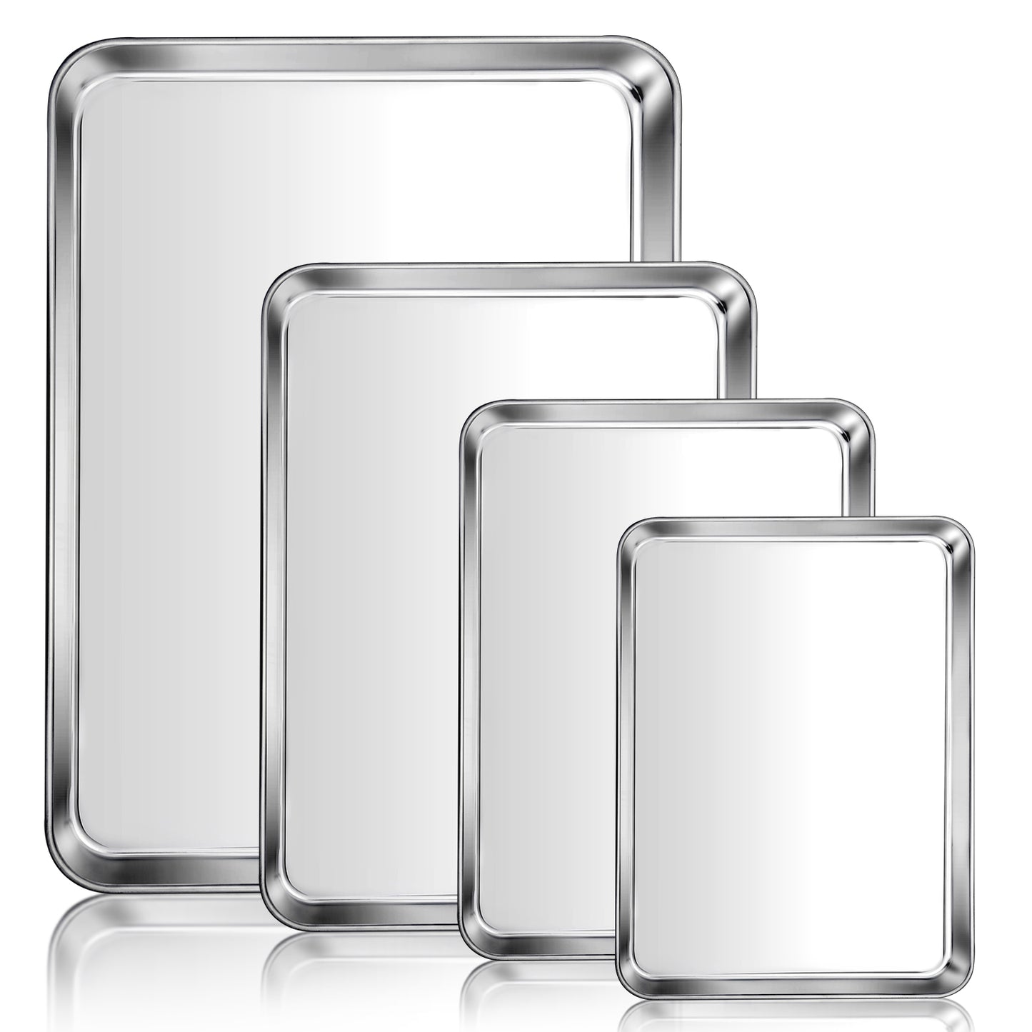 Vesteel Baking Sheet Set of 4, Stainless Steel Baking Pan Tray Cookie Sheet, Healthy& Dishwasher Safe