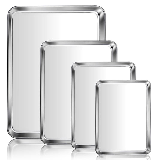 Vesteel Baking Sheet Set of 4, Stainless Steel Baking Pan Tray Cookie Sheet, Healthy& Dishwasher Safe