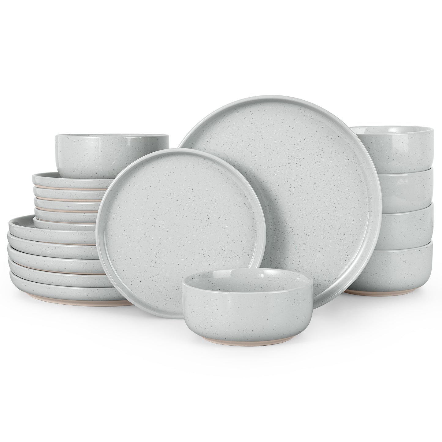 Vesteel 18-Piece Dinnerware set, Ceramic Plates and Bowls set for 6, Speckled Stoneware Dishes Set for Family, Microwave & Dishwasher Safe - Light Gray