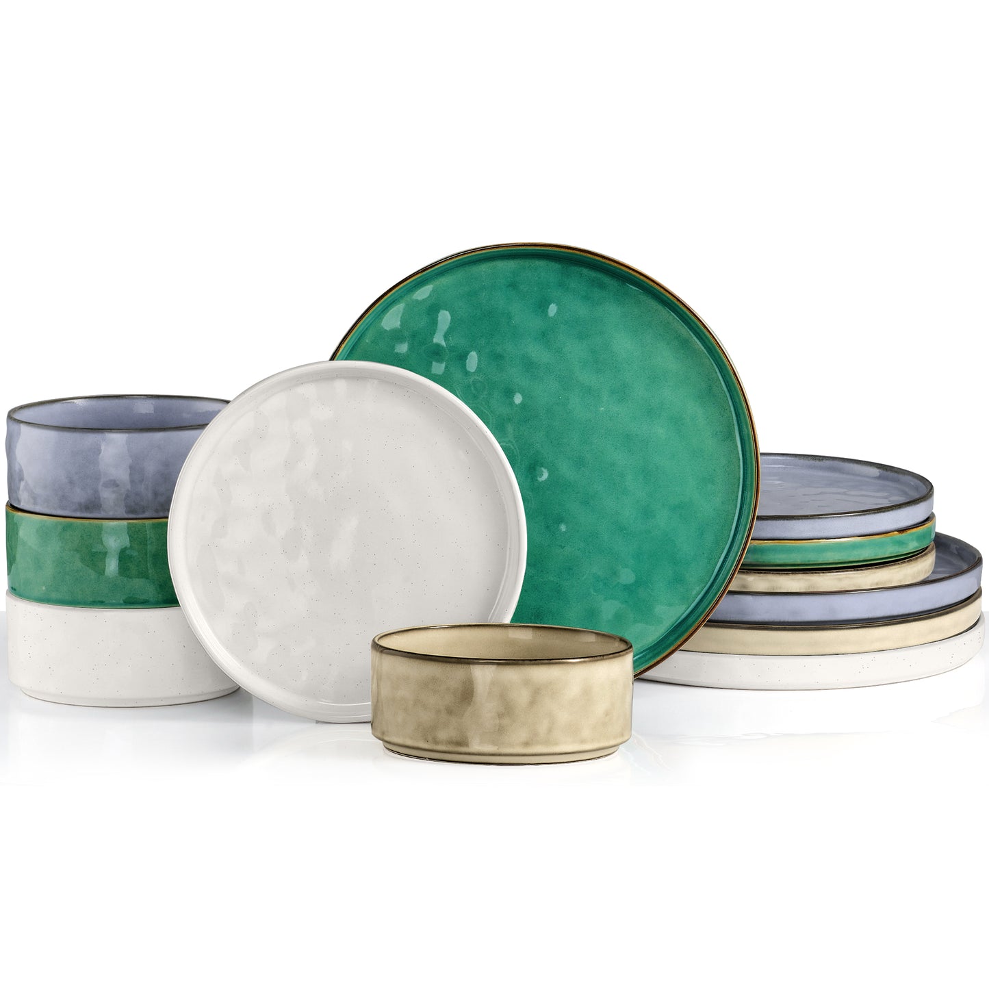 Vesteel Dinnerware Sets, 12-Piece Stoneware Plates and Bowls Set, Dishes Set for 4, Elegant Ceramic Dinnerware for Home Restaurant - Multi-color