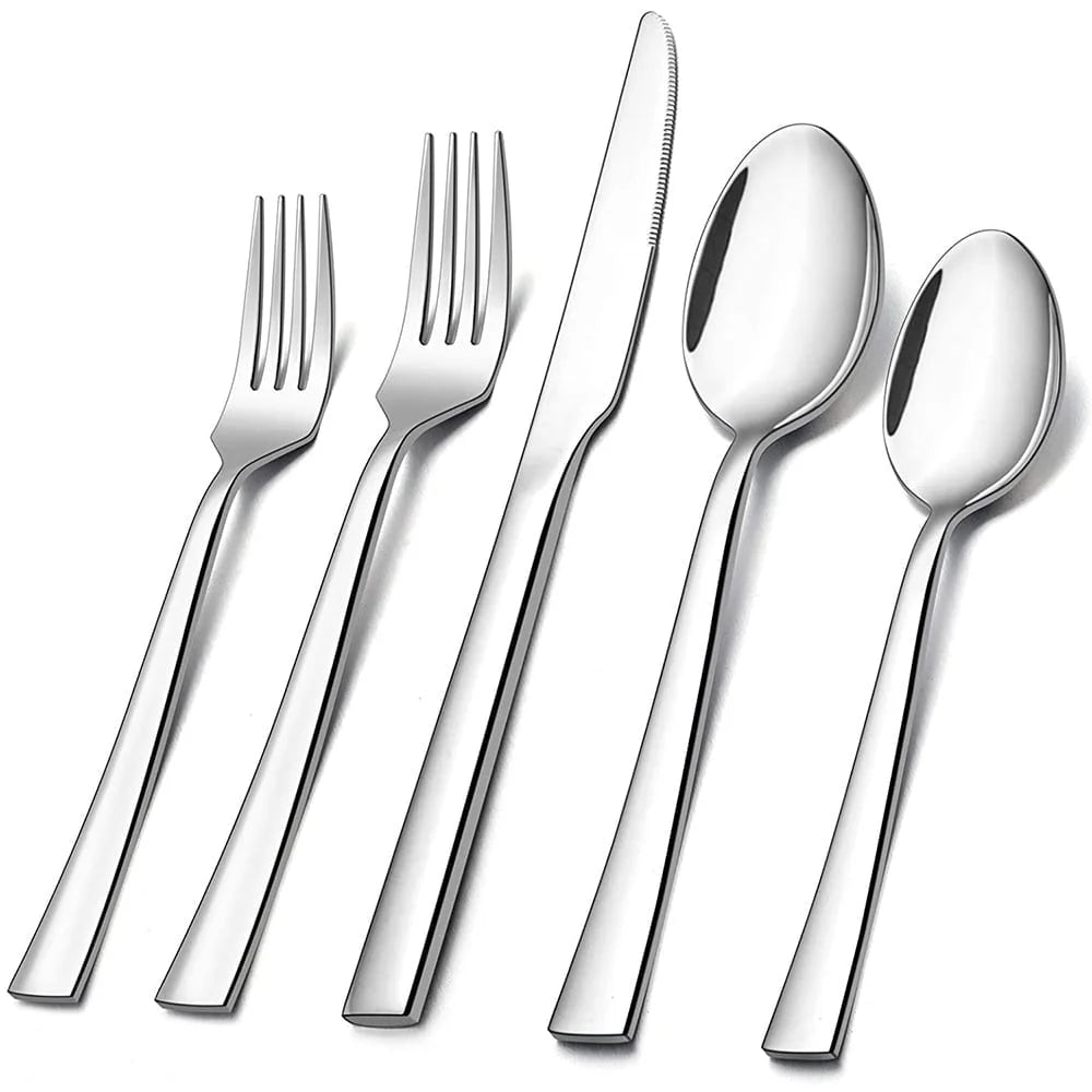 20-Piece Silverware Set, VeSteel Stainless Steel Flatware Set Service for 4, Modern Tableware Cutlery Set Includes Forks, Spoons, Knives, Square Edge & Mirror Finish, Dishwasher Safe