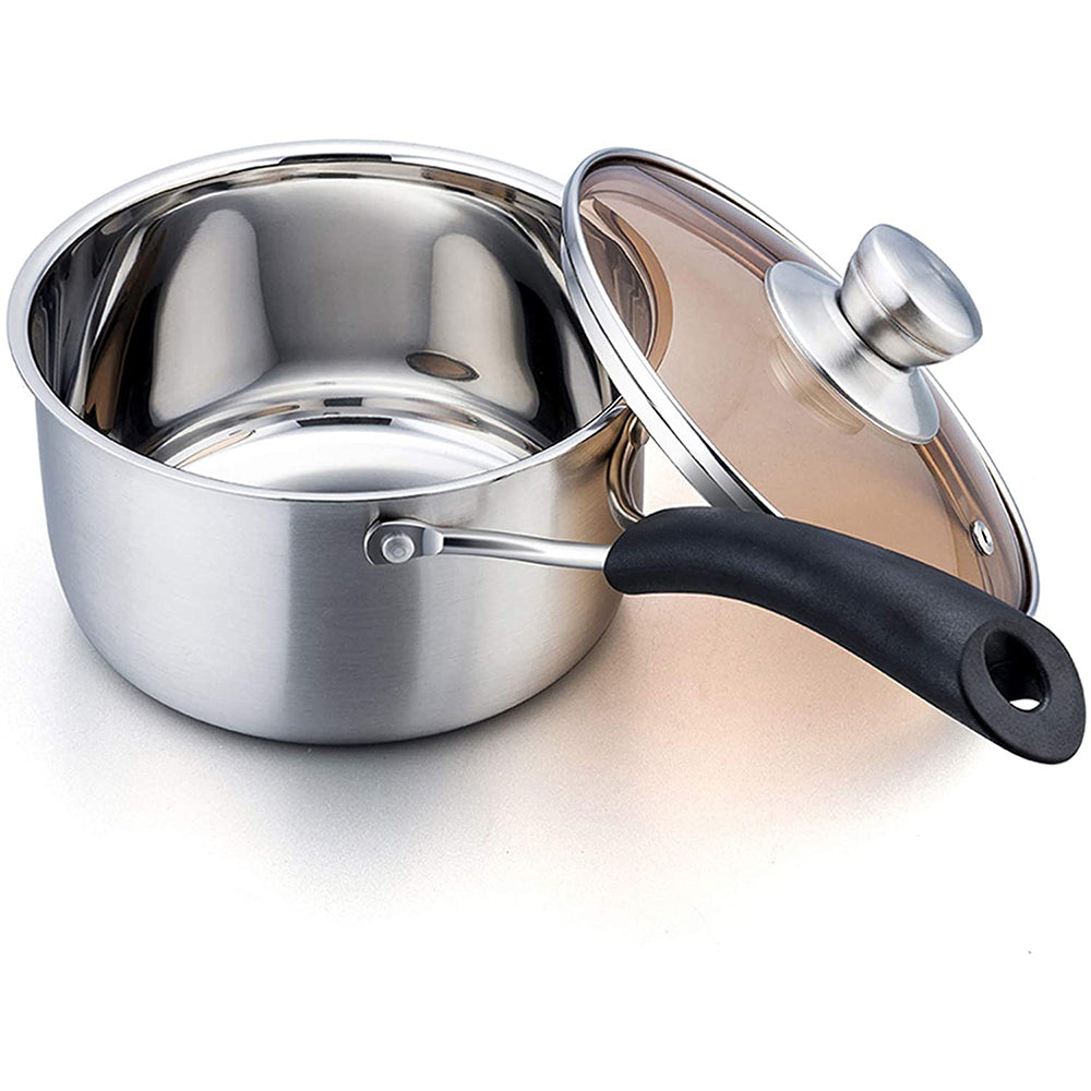 VeSteel 2QT Saucepan, Stainless Steel 2 Quart Saucepan with Lid, Multipurpose Sauce Pan for Kitchen Restaurant Cooking, Visible Glass lid & Heat-Proof Handles, Rust Resistant & Dishwasher Safe
