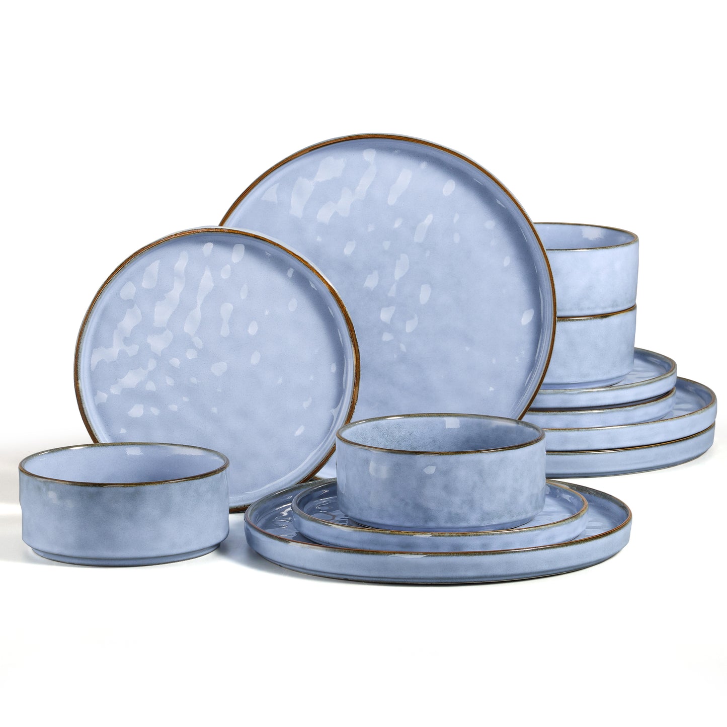 Vesteel Dinnerware Sets, 12-Piece Stoneware Plates and Bowls Set, Dishes Set for 4, Elegant Ceramic Dinnerware for Home Restaurant - Uranus Blue