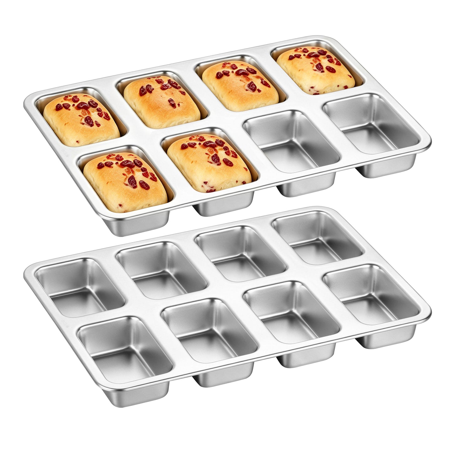 Vesteel Stainless Steel Mini Loaf Pans, 2 Pack 8-Cavity Small Bread Pans for Oven Baking, Rectangular Tiny Brownie Tins for Cornbread, 11.8” X 8.5” X 1.2”, Dishwasher Safe