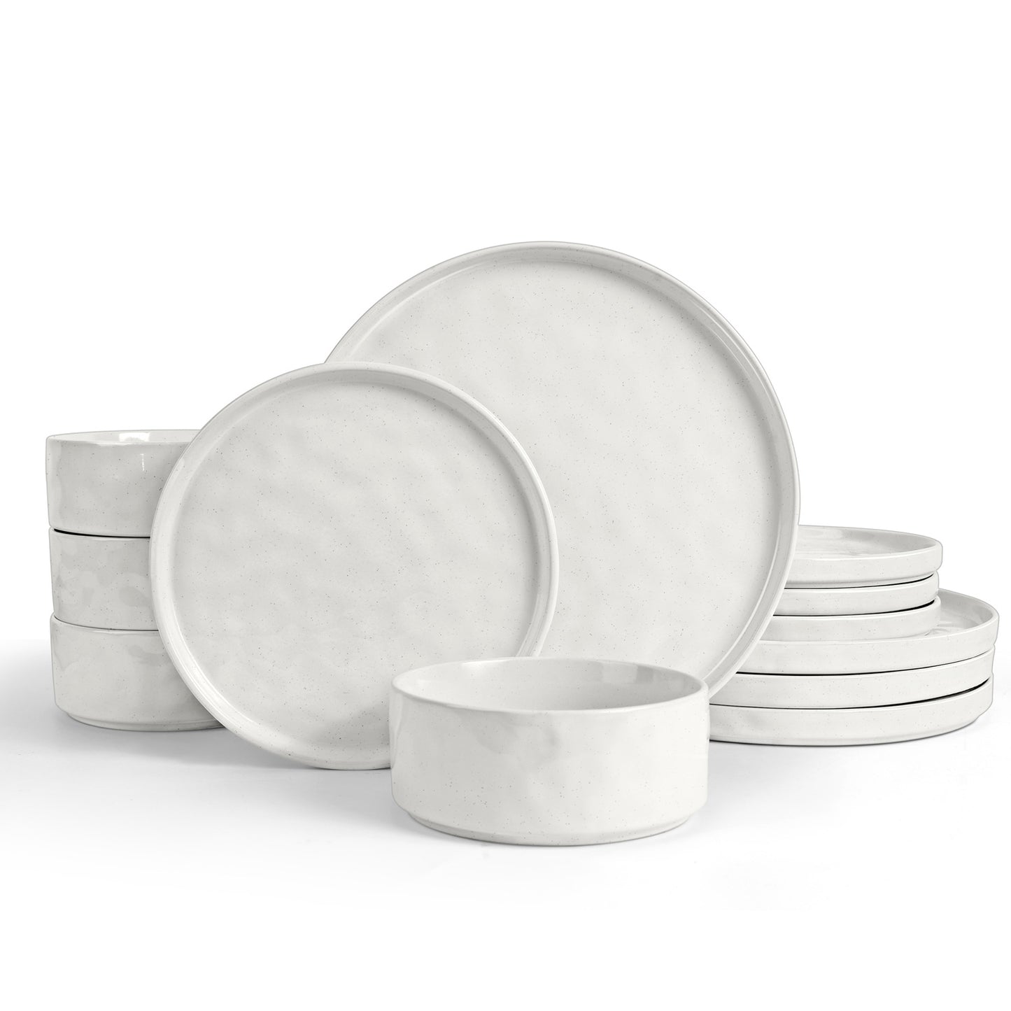 Vesteel Dinnerware Sets, 12-Piece Stoneware Plates and Bowls Set, Dishes Set for 4, Elegant Ceramic Dinnerware for Home Restaurant - Luna White