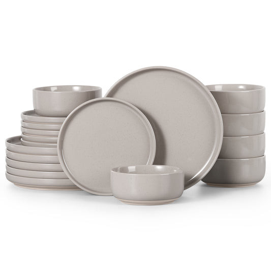 Vesteel 18-Piece Dinnerware set, Ceramic Plates and Bowls set for 6, Speckled Stoneware Dishes Set for Family, Microwave & Dishwasher Safe - Cappuccino Brown